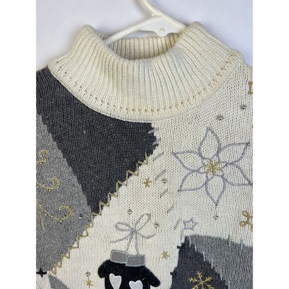 Design Originals Studio Winter Sweater Women's Medium Cream Gray Embroidery - Picture 4 of 10